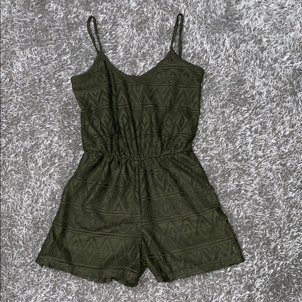 Ultra Flirt Olive Green Lace spaghetti strap Romper NWT